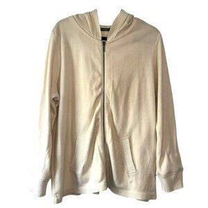 Liz Claiborne Beige Hooded Zip-Up Cardigan Jacket 1X 100% Cotton Ribbed Details
